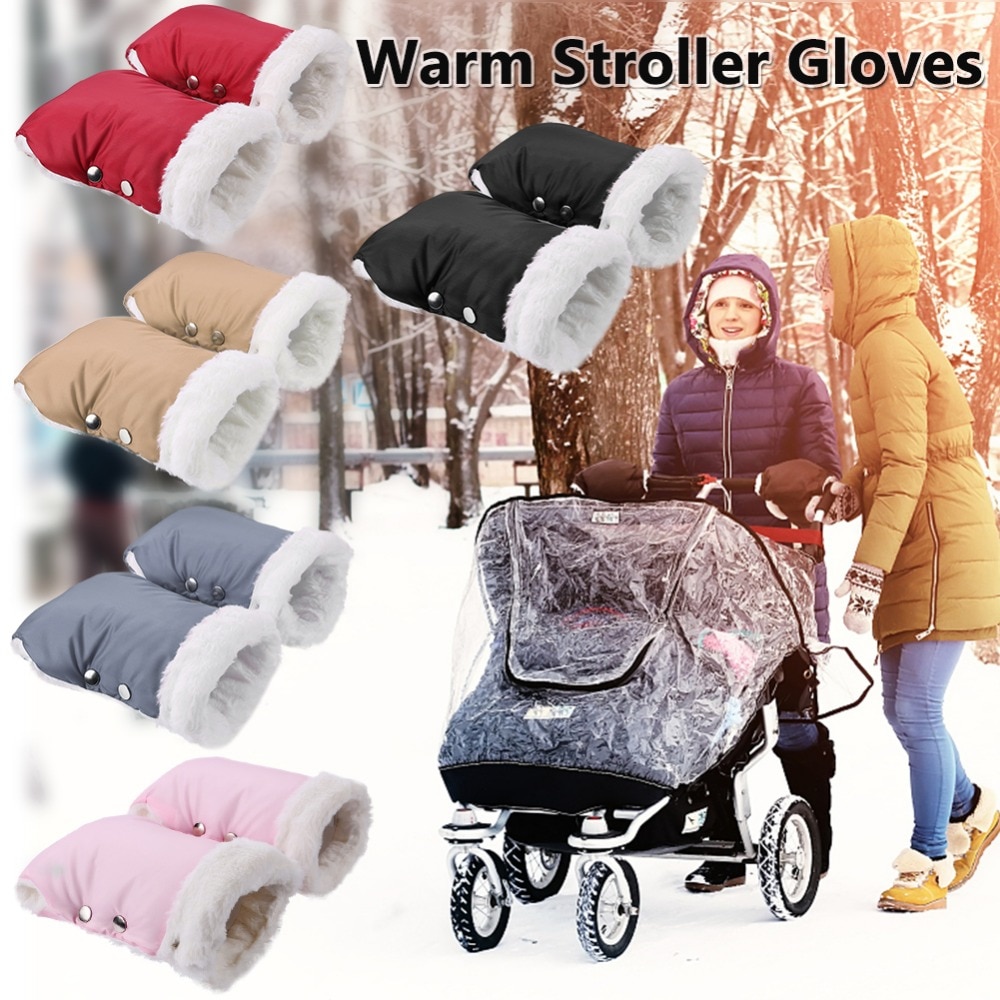 2pcs Winter Warm Stroller Gloves Waterproof Gloves Pram Accessory Stroller Mitten Winter Warm Gloves pram hand muff Mitten baby